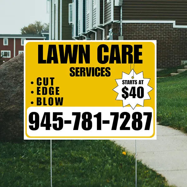 Landscaper - Quality Lawn Care with Price Tag - Mustard Gold White Design YardSigns.com