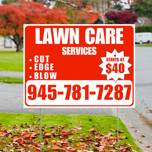 Landscaper - Quality Lawn Care with Price Tag - Chili Red White Design YardSigns.com