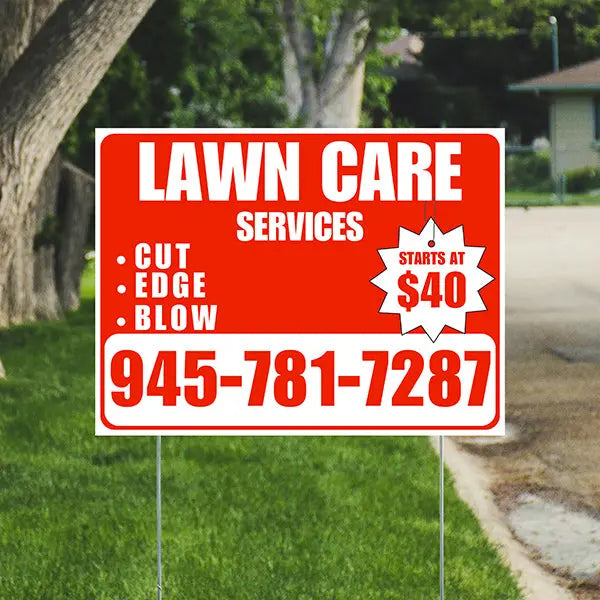 Landscaper - Quality Lawn Care with Price Tag - Chili Red White Design YardSigns.com