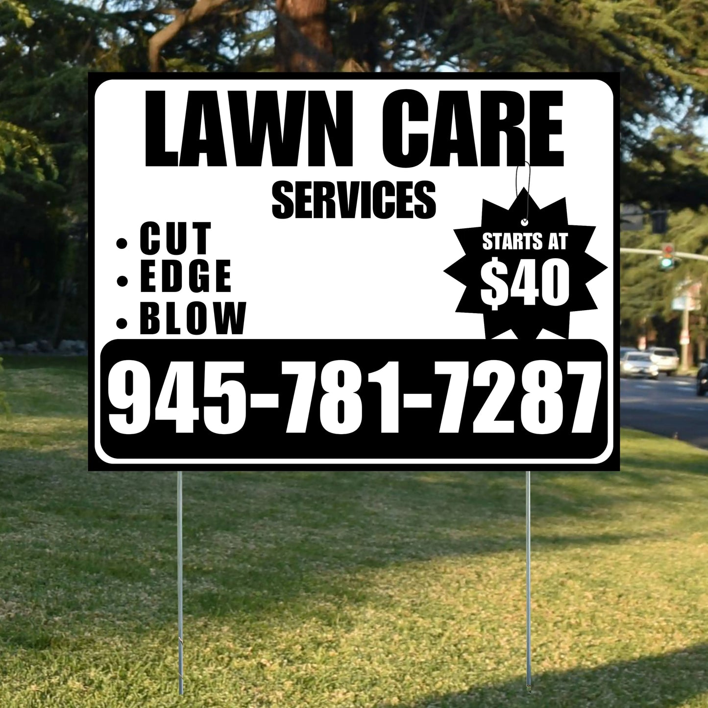 Landscaper - Quality Lawn Care with Price Tag - White Black Design YardSigns.com