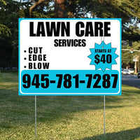 Landscaper - Quality Lawn Care with Price Tag - White Aqua Blue Design YardSigns.com