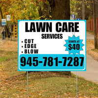 Landscaper - Quality Lawn Care with Price Tag - White Aqua Blue Design YardSigns.com
