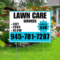 Landscaper - Quality Lawn Care with Price Tag - White Aqua Blue Design YardSigns.com