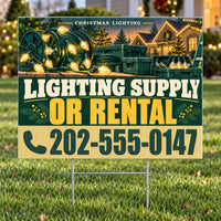 Holiday Signs - Christmas Lights Installation - Lighting Supply or Rental Yard Sign - Evergreen & Mustard - 24 x 18