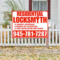 Residential Locksmith Services - Lockout Assistance, Broken Key Extraction, Lock Installation and Repair - Plain Chili Red White Design - YardSigns.com