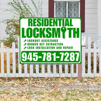 Residential Locksmith Services - Lockout Assistance, Broken Key Extraction, Lock Installation and Repair - Plain Green White Design - YardSigns.com