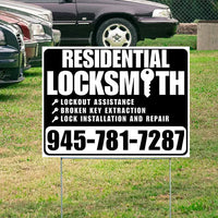 Residential Locksmith Services - Lockout Assistance, Broken Key Extraction, Lock Installation and Repair - Plain White Black Design - YardSigns.com