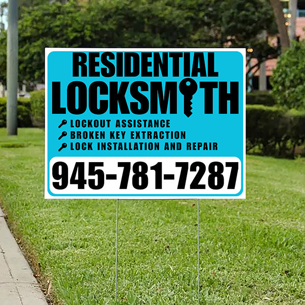 Residential Locksmith Services - Lockout Assistance, Broken Key Extraction, Lock Installation and Repair - Plain White Aqua Blue Design - YardSigns.com