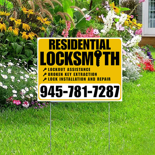 Residential Locksmith Services - Lockout Assistance, Broken Key Extraction, Lock Installation and Repair - Plain White Mustard Gold Design - YardSigns.com