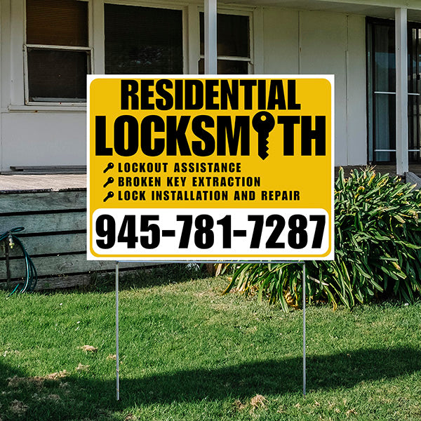 Residential Locksmith Services - Lockout Assistance, Broken Key Extraction, Lock Installation and Repair - Plain White Mustard Gold Design - YardSigns.com