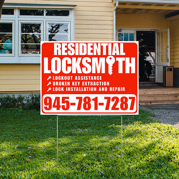 Residential Locksmith Services - Lockout Assistance, Broken Key Extraction, Lock Installation and Repair - Plain White Chili Red Design - YardSigns.com