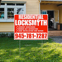 Locksmith Services - Residential Lockouts, Automobile Lockouts, Key Duplication - Plain Chili Red White Design YardSigns.com