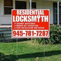 Locksmith Services - Residential Lockouts, Automobile Lockouts, Key Duplication - Plain Chili Red White Design YardSigns.com