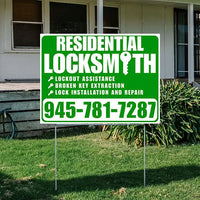 Residential Locksmith Services - Lockout Assistance, Broken Key Extraction, Lock Installation and Repair - Plain White Green Design - YardSigns.com