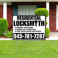 Residential Locksmith Services - Lockout Assistance, Broken Key Extraction, Lock Installation and Repair - Plain Black White Design - YardSigns.com