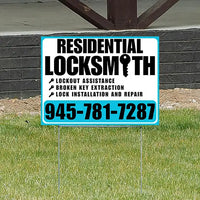 Residential Locksmith Services - Lockout Assistance, Broken Key Extraction, Lock Installation and Repair - Plain Aqua Blue White Design - YardSigns.com