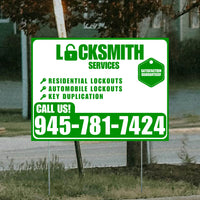Locksmith Services - Residential Lockouts, Automobile Lockouts, Key Duplication - Plain Green White Design YardSigns.com