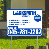 Locksmith Services - Residential Lockouts, Automobile Lockouts, Key Duplication - Plain Blue White Design YardSigns.com