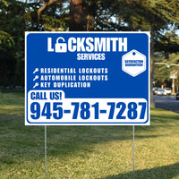 Locksmith Services - Residential Lockouts, Automobile Lockouts, Key Duplication - Plain White Blue Design YardSigns.com