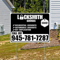Locksmith Services - Residential Lockouts, Automobile Lockouts, Key Duplication - Plain White Black Design YardSigns.com
