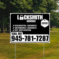 Locksmith Services - Residential Lockouts, Automobile Lockouts, Key Duplication - Plain White Black Design YardSigns.com