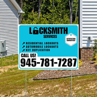 Locksmith Services - Residential Lockouts, Automobile Lockouts, Key Duplication - Plain White Aqua Blue Design YardSigns.com
