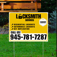 Locksmith Services - Residential Lockouts, Automobile Lockouts, Key Duplication - Plain White Mustard Gold Design YardSigns.com
