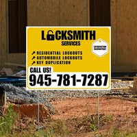 Locksmith Services - Residential Lockouts, Automobile Lockouts, Key Duplication - Plain White Mustard Gold Design YardSigns.com