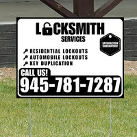 Locksmith Services - Residential Lockouts, Automobile Lockouts, Key Duplication - Plain Black White Design YardSigns.com