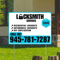 Locksmith Services - Residential Lockouts, Automobile Lockouts, Key Duplication - Plain Aqua Blue White Design YardSigns.com