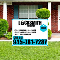 Locksmith Services - Residential Lockouts, Automobile Lockouts, Key Duplication - Plain Aqua Blue White Design YardSigns.com