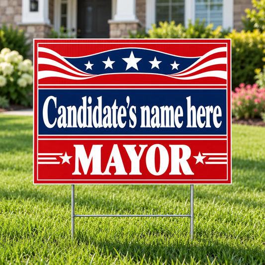 Mayor Campaign Yard Sign – Classic Stars & Ribbon Border YardSigns.com