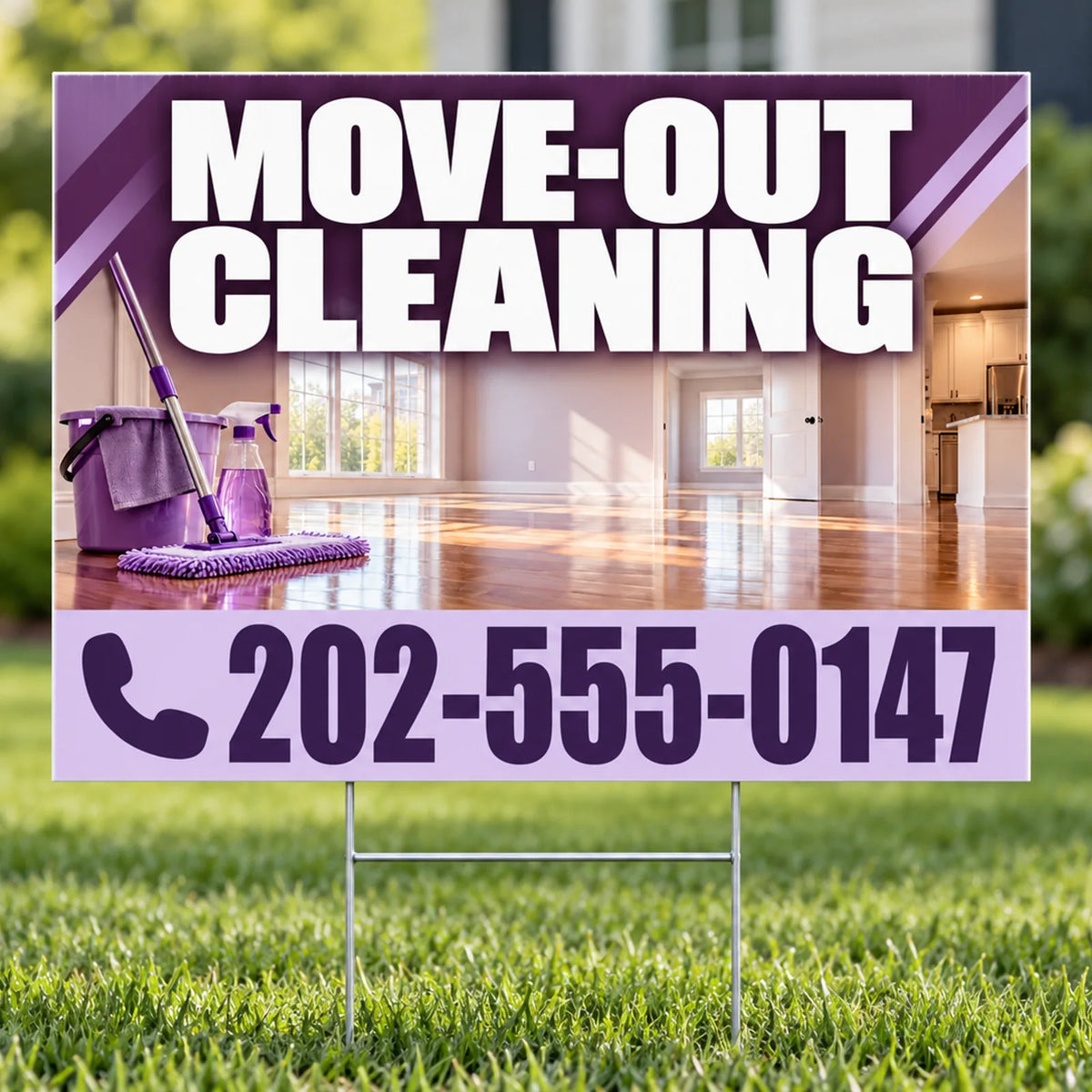 Cleaners/Maids Signs - Move-Out Cleaning Yard Sign - Plum & Lavender - 24 x 18 YardSigns.com