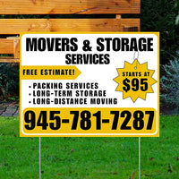 Moving & Storage Services - Long-Distance Moving, Packing Services, Long-Term Storage with Price Tag - Plain Mustard Gold White Design YardSigns.com