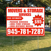 Moving & Storage Services - Long-Distance Moving, Packing Services, Long-Term Storage with Price Tag - Plain Chili Red White Design YardSigns.com