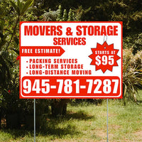 Moving & Storage Services - Long-Distance Moving, Packing Services, Long-Term Storage with Price Tag - Plain Chili Red White Design YardSigns.com