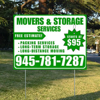 Moving & Storage Services - Long-Distance Moving, Packing Services, Long-Term Storage with Price Tag - Plain Green White Design YardSigns.com