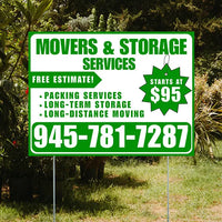 Moving & Storage Services - Long-Distance Moving, Packing Services, Long-Term Storage with Price Tag - Plain Green White Design YardSigns.com