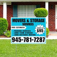 Moving & Storage Services - Long-Distance Moving, Packing Services, Long-Term Storage with Price Tag - Plain White Aqua Blue Design YardSigns.com