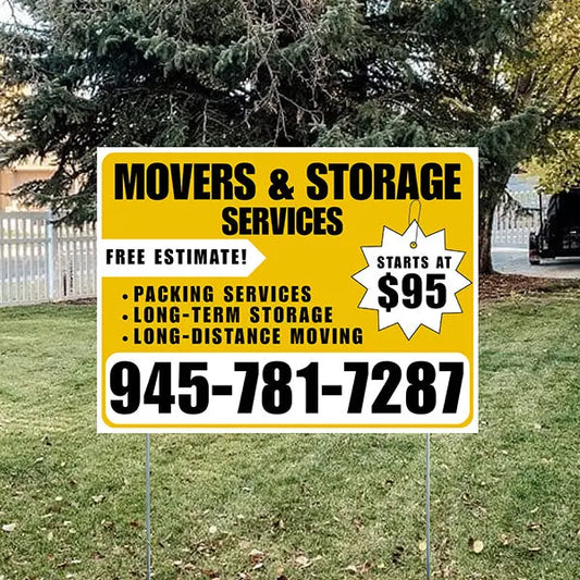 Moving & Storage Services - Long-Distance Moving, Packing Services, Long-Term Storage with Price Tag - Plain White Mustard Gold Design YardSigns.com