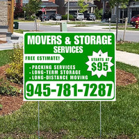 Moving & Storage Services - Long-Distance Moving, Packing Services, Long-Term Storage with Price Tag - Plain White Green Design YardSigns.com