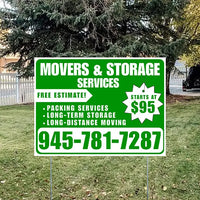 Moving & Storage Services - Long-Distance Moving, Packing Services, Long-Term Storage with Price Tag - Plain White Green Design YardSigns.com