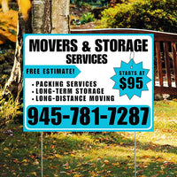 Moving & Storage Services - Long-Distance Moving, Packing Services, Long-Term Storage with Price Tag - Plain Aqua Blue White Design YardSigns.com