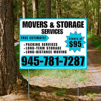 Moving & Storage Services - Long-Distance Moving, Packing Services, Long-Term Storage with Price Tag - Plain Aqua Blue White Design YardSigns.com