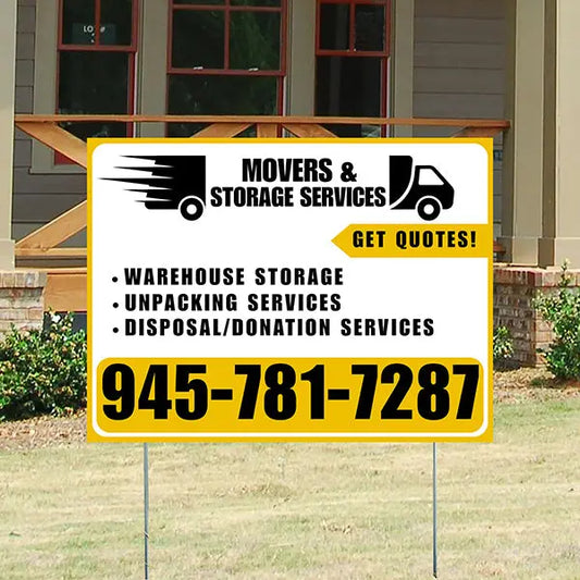 Moving & Storage Services - Warehouse Storage, Unpacking Services, Disposal/Donation Services - Get Quotes - Plain Mustard Gold White Design YardSigns.com