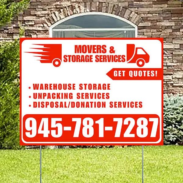 Moving & Storage Services - Warehouse Storage, Unpacking Services, Disposal/Donation Services - Get Quotes - Plain Chili Red White Design YardSigns.com