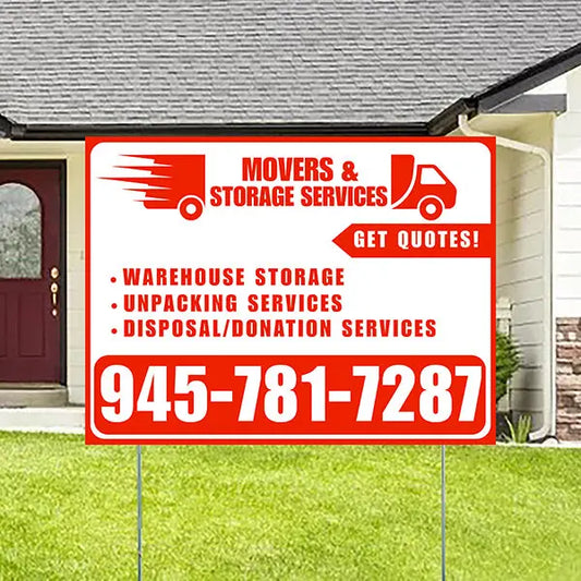 Moving & Storage Services - Warehouse Storage, Unpacking Services, Disposal/Donation Services - Get Quotes - Plain Chili Red White Design YardSigns.com