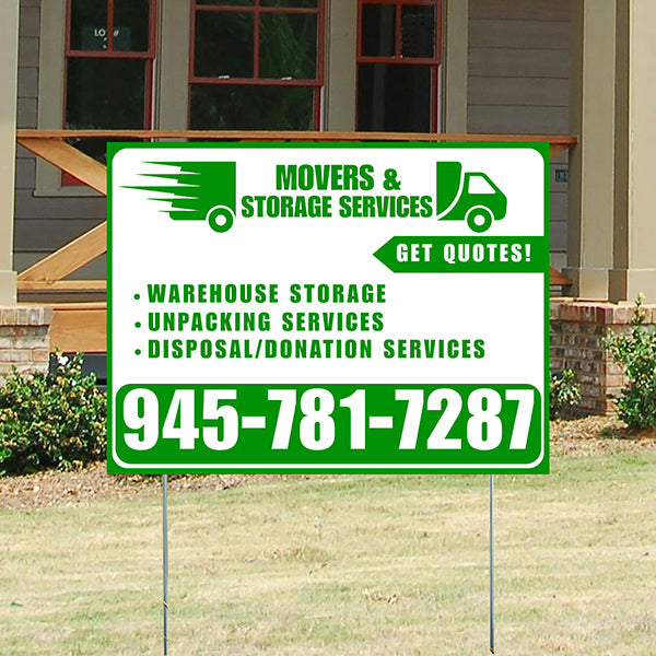 Moving & Storage Services - Warehouse Storage, Unpacking Services, Disposal/Donation Services - Get Quotes - Plain Green White Design - YardSigns.com
