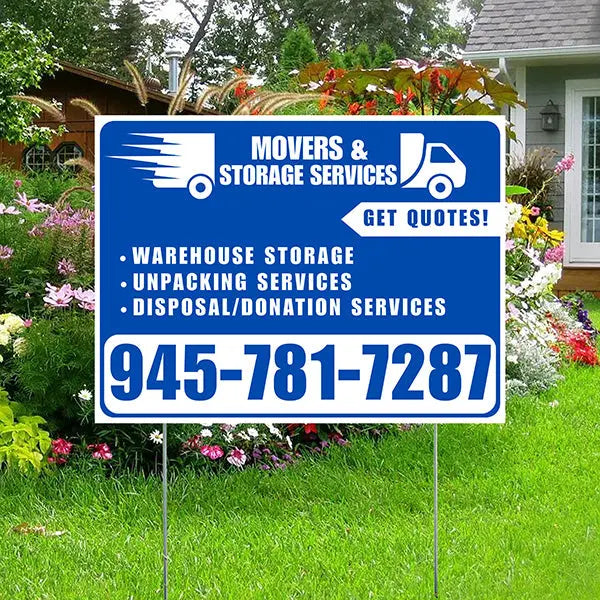 Moving & Storage Services - Warehouse Storage, Unpacking Services, Disposal/Donation Services - Get Quotes - Plain White Blue Design YardSigns.com
