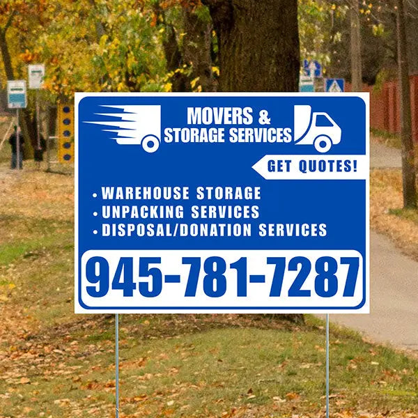 Moving & Storage Services - Warehouse Storage, Unpacking Services, Disposal/Donation Services - Get Quotes - Plain White Blue Design YardSigns.com